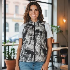 Alfred Dunner‎ Womens full zip vest grey black white medium